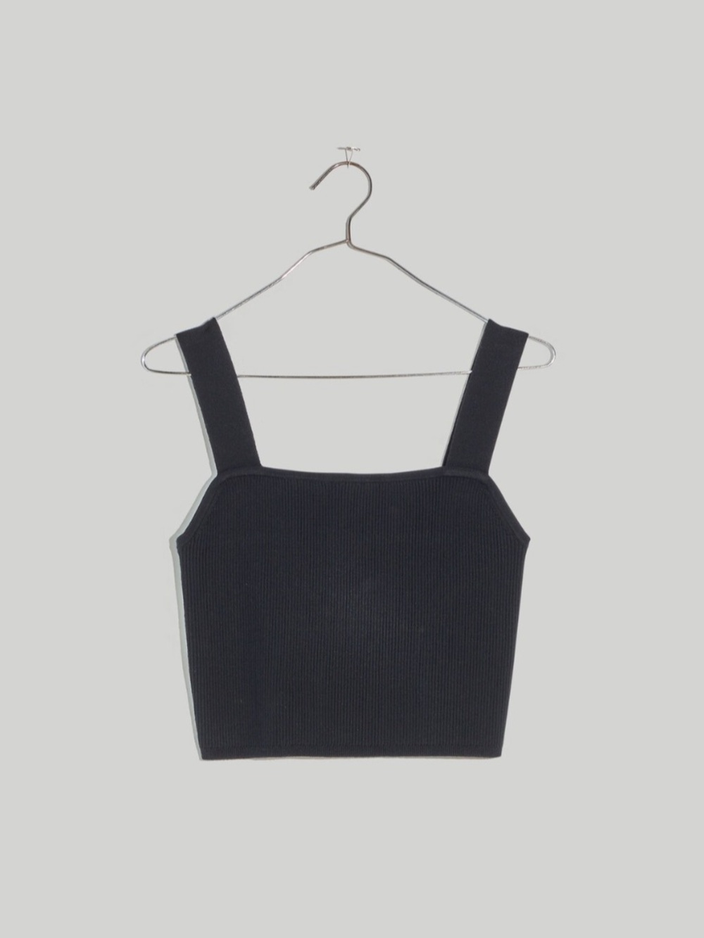 Madewell Black Ribbed Dearing Square-Neck Crop Sweater Tank